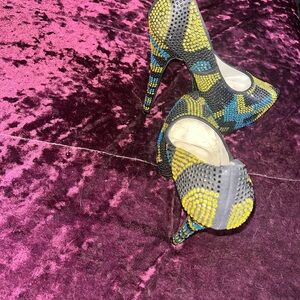 Vibrant Yellow and Blue Studded Women's Heels